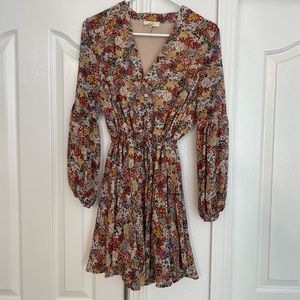Floral Print V-Neck Long Sleeve Dress